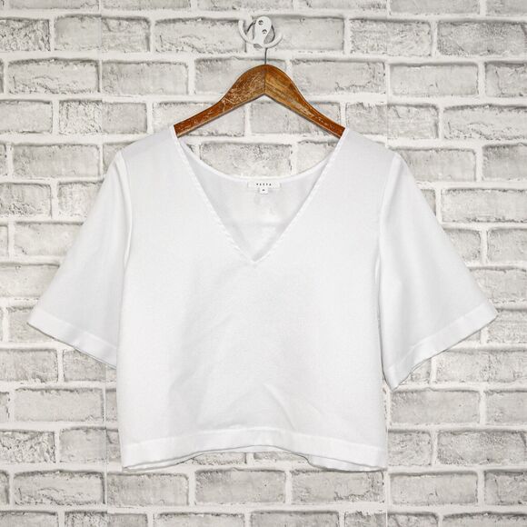 VETTA Tops - VETTA Women's Cropped V-Neck Blouse Short Sleeve White Size Medium